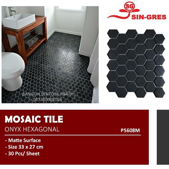 favorit] MOSAIC KERAMIK DINDING HEXAGON HITAM DOFF / MOZAIK TILE BLACK MATTE