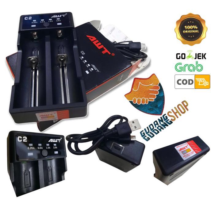 :::::::] CHARGER AWT AUTHENTIC - CASH BATERAI 18650 2 SLOT ORIGINAL