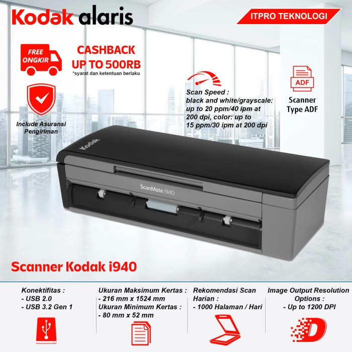 Kodak Alaris Scanner i940 WIN (ADF: F4/A4) - 20 ppm