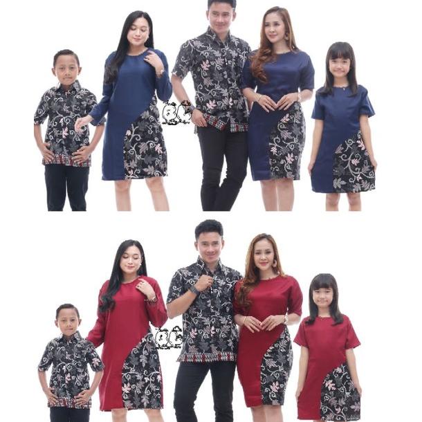Trending Baju Dress Wanita Modern Model Terbaru Motif Batik Lengan Pendek Selutut Party Natal Seraga