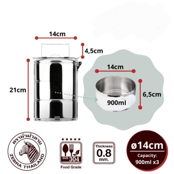 Rantang ZEBRA 3 Susun 14 Cm 150143 Stainless Steel SUS 304