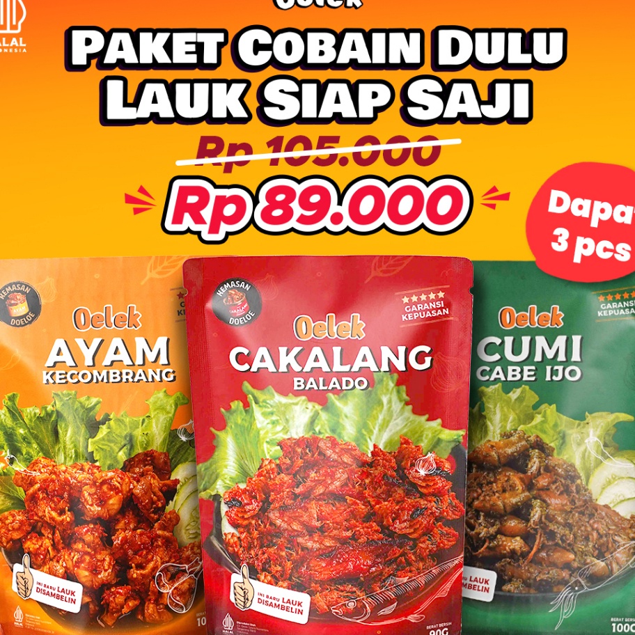 

XNNT6436 (D2289) Oelek Paket Cobain Dulu Si Laoek / Cakalang Balado / Cumi Cabe Ijo / Ayam Kecombrang / Lauk Siap Saji