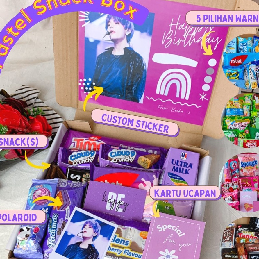 

VLDZ8980 Ready Stok Pastel Snack Box | Kado jajan hampers Snackbox Hadiah Wisuda Ultah Cewek Gift Pink Ungu Hijau Biru kado valentine hampers valentine