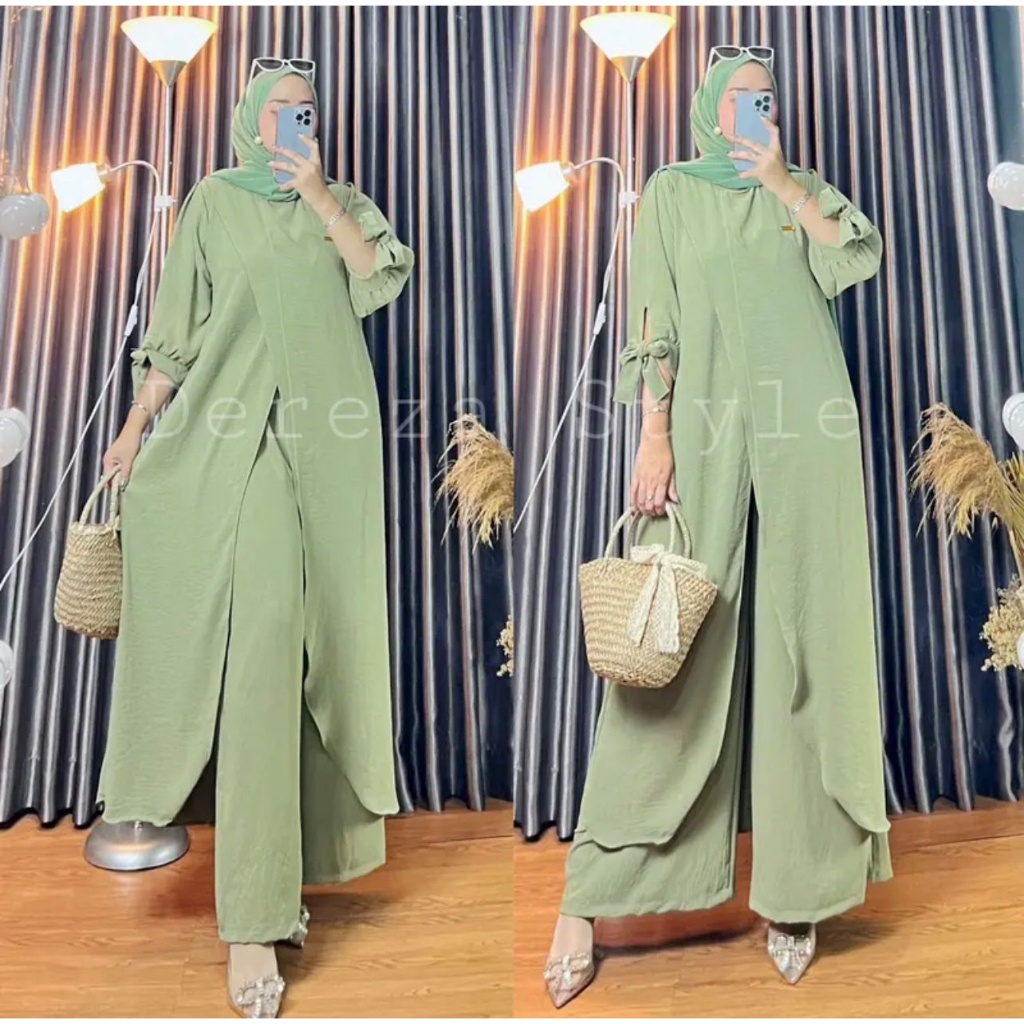 Inge Set Long Tunik Jumbo Crinkle Airflow Ld 120 // Set Long Tunik // One Set Polos Jumbo // Toga //