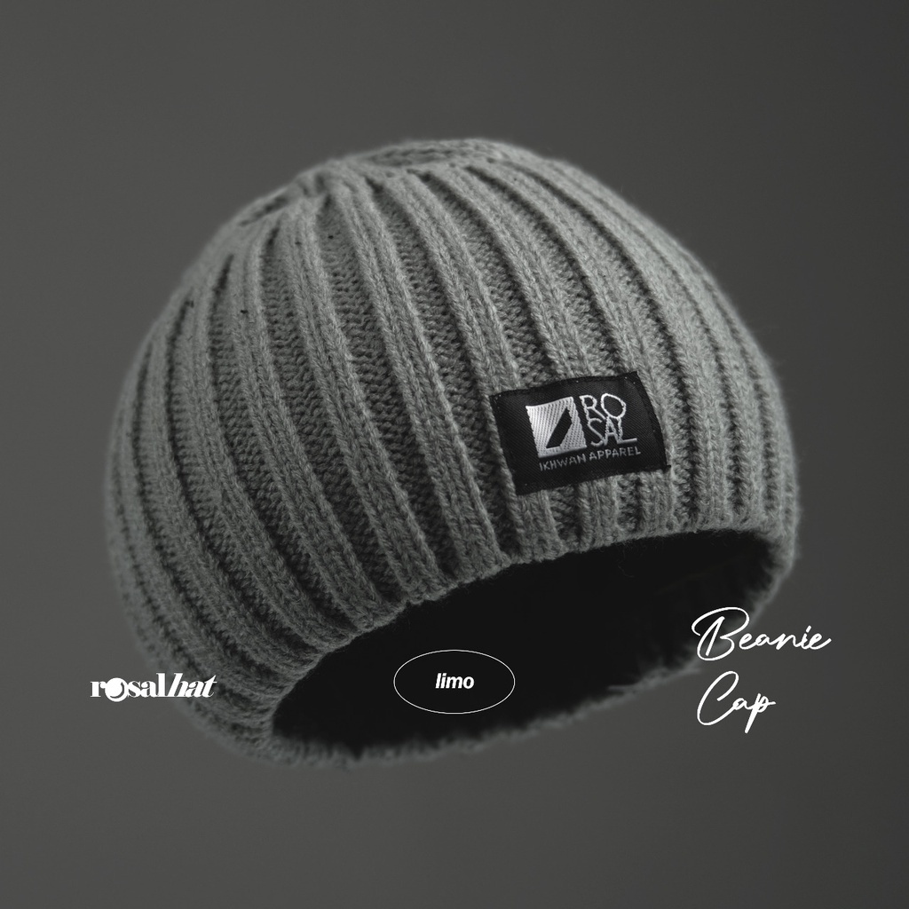 Beanie Cap Rosal Bahan Wol Beanie Hat Kupluk Pria Peci Rajut Untuk Sholat Kopiah Sulam Rajut Hitam