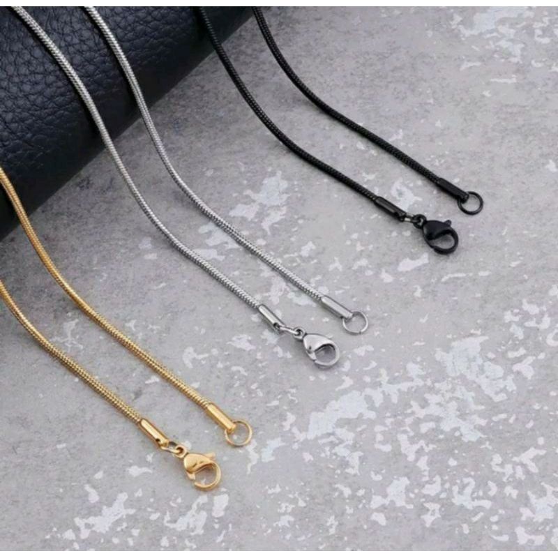 Kalung Titanium Bulat GOLD, SILVER, BLACK Anti karat tidak luntur Pria dan Wanita