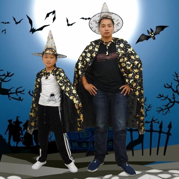 

New Kostum Jubah Hitam Set + Topi Halloween Costume Murah Anak & Dewasa Pengiriman Cepat