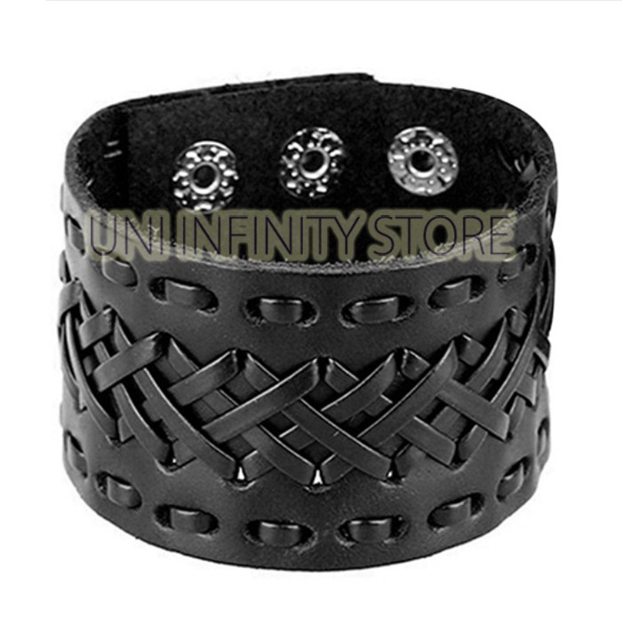 Jwwb0031 Gelang Kulit Anyam Hitam Cokelat Punk Pria Wanita Bla Brown Woven Wide Leather Bangle