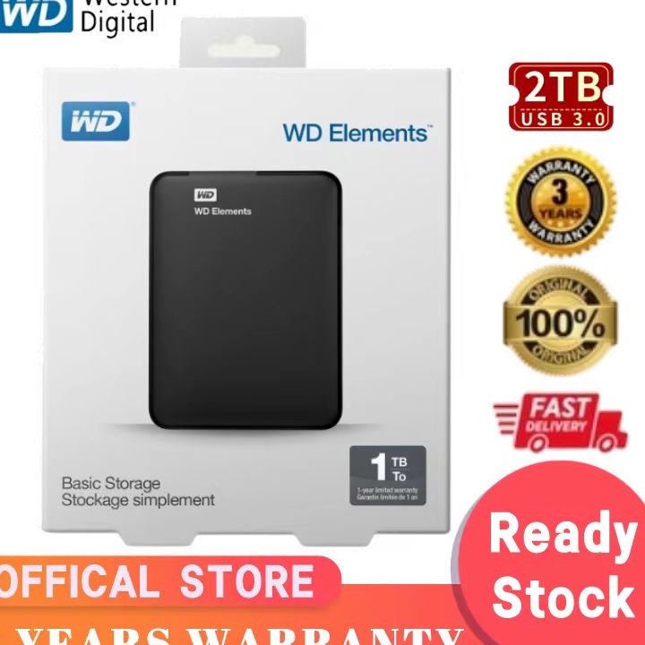 Ready 【Ready stock】WD Hardisk Eksternal 2TB 1TB External Hard Disk HDD Eksternal hardisk usb3.0 Hard