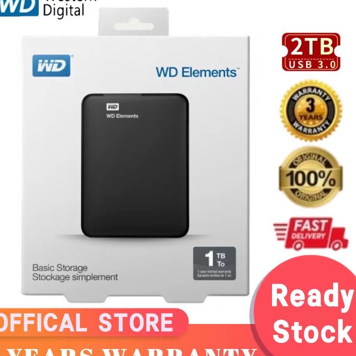 Buruan Beli 【Ready stock】WD Hardisk Eksternal 2TB 1TB External Hard Disk HDD Eksternal hardisk usb3.