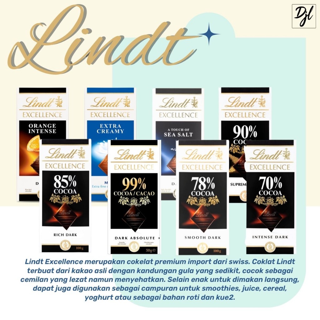 

Lindt Excellence Chocolate 100G Cokelat Batang Swiss 1 Pcs