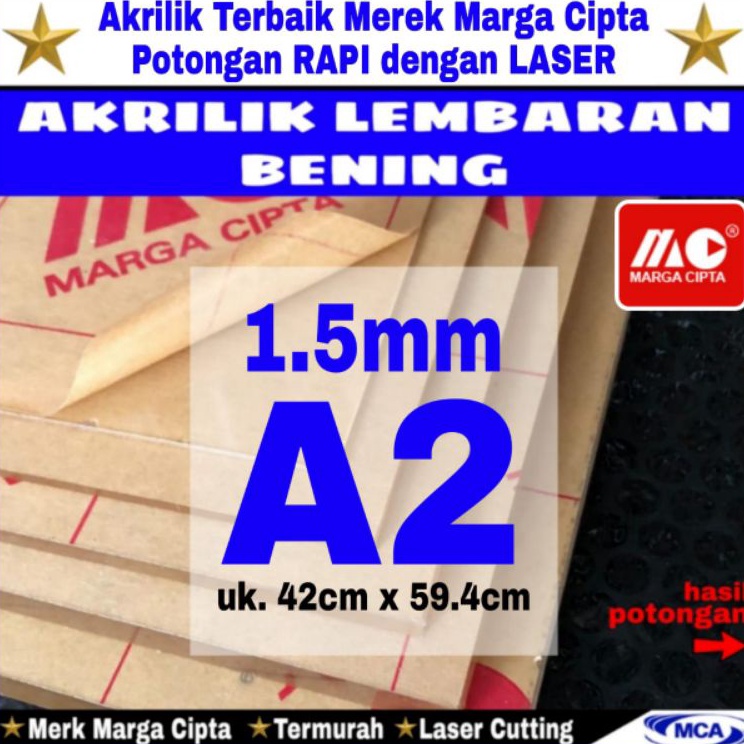 TERLARIS  AKRILIK lembaran 1.5mm A2 / Akrilik bening / Marga cipta / Acrylic