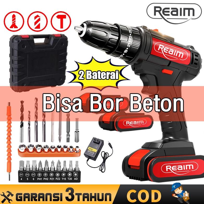 BEST SELLER Reaim 108V 3 sistem Mesin Bor Baterai Tangan Cordless Drill Battery impact drill Cordles