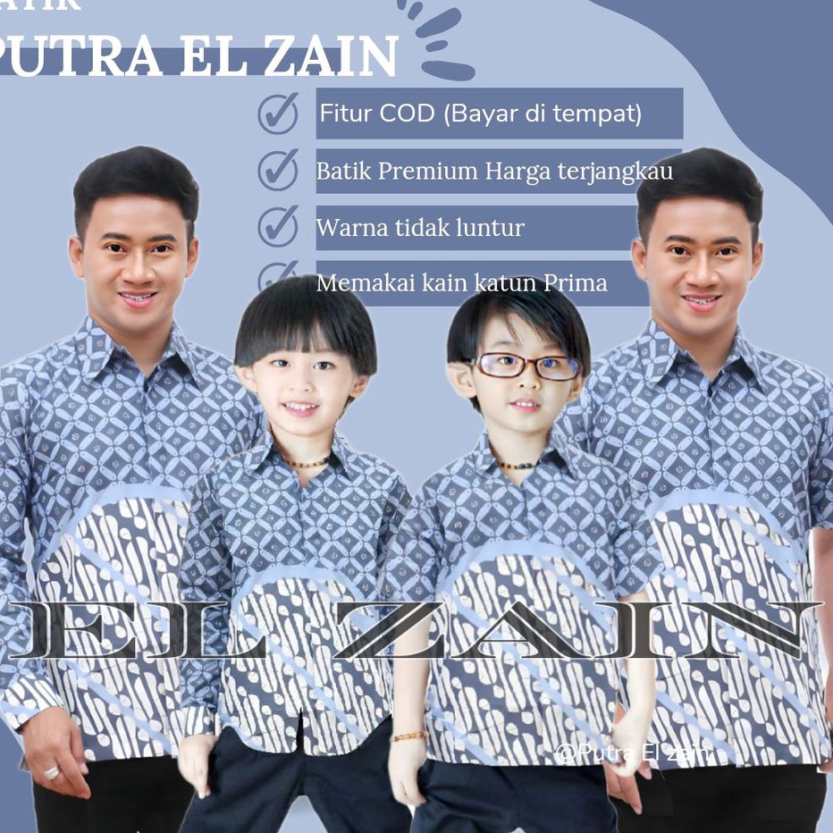 MRXY6458 TERMURAH TERBARU Couple sweet | Batik Kawung Biru | couple batik ayah dan Batik anak cowok 