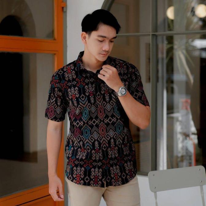 Kemeja Batik Songket Hitam Lengan Pendek / Batik Pria / Batik