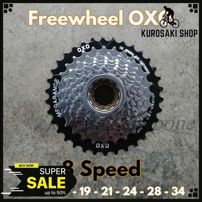 GEAR FREEWHEEL OXO 8 SPEED 13 - 34 T DRAT ULIR CHROME BLACK BEST PRODUK