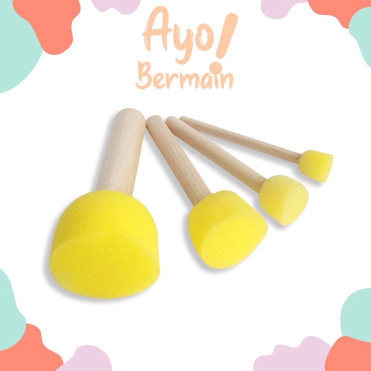 

7.7 FLASH SALE Kuas Spon / Kuas Busa Lukis / Foam Brush Stamp / Wooden Sponge Painting / Isi 4