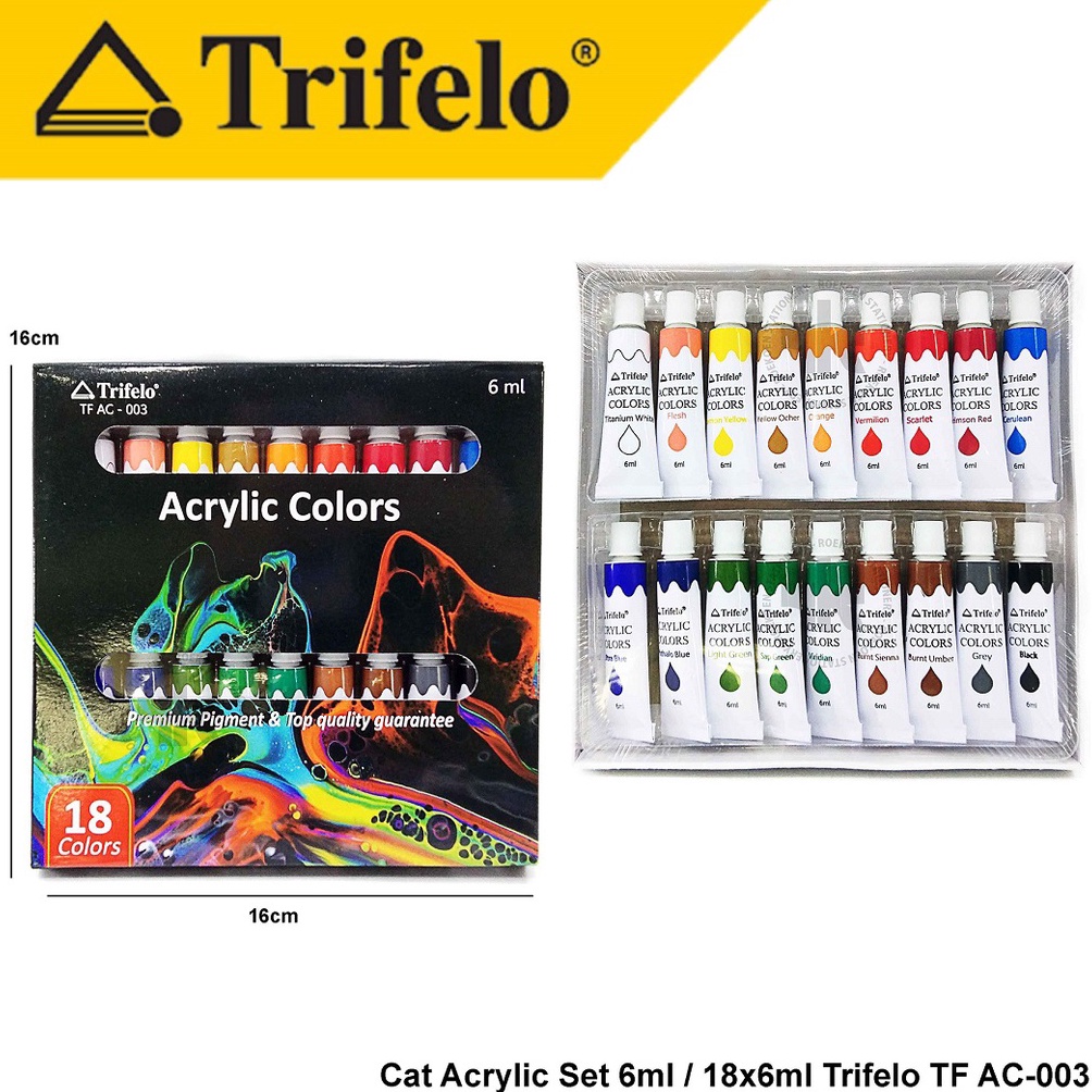 

[ART. F55Z] Cat Acrylic Set 6ml / 18x6ml Trifelo TF AC-003 -Media Lukis Kanvas