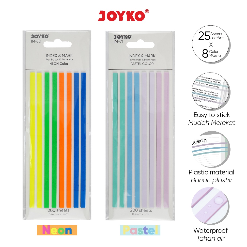 

9.9 Terlaris Index Mark Penanda Pembatas Joyko 200 Sheets IM-70 ~ 71 Plastik