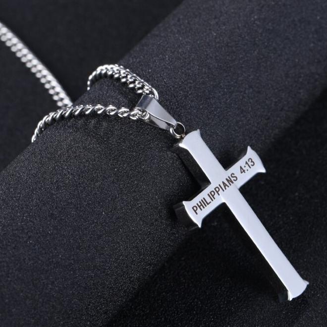 Kalung Salib Injil Filipi 4:13 | Kalung Salib Pria Kristen Katolik |