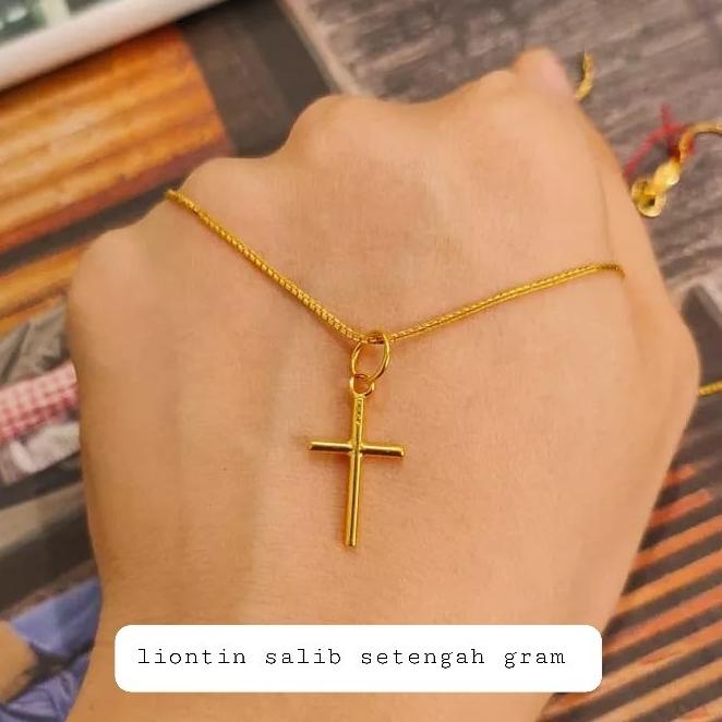 Set Kalung Salib Untuk Pria Dan Wanita Emas Asli