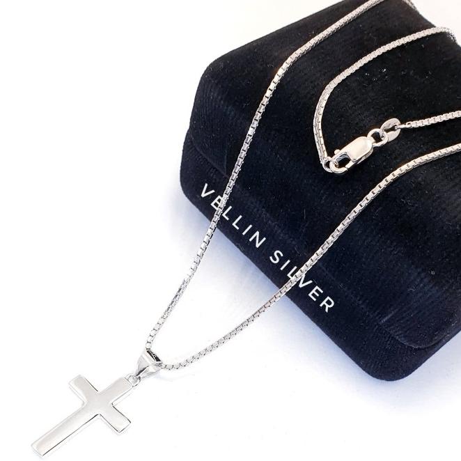 Kalung Salib Perak Pria Wanita Silver Asli 925 Lapis Emas Putih