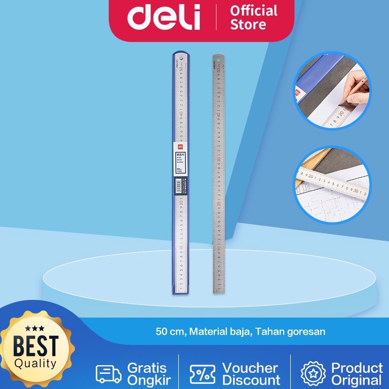 

0R9243 Deli 8464 Drafting Ruler / Penggaris Steel 50cm ♪Harga Termurah