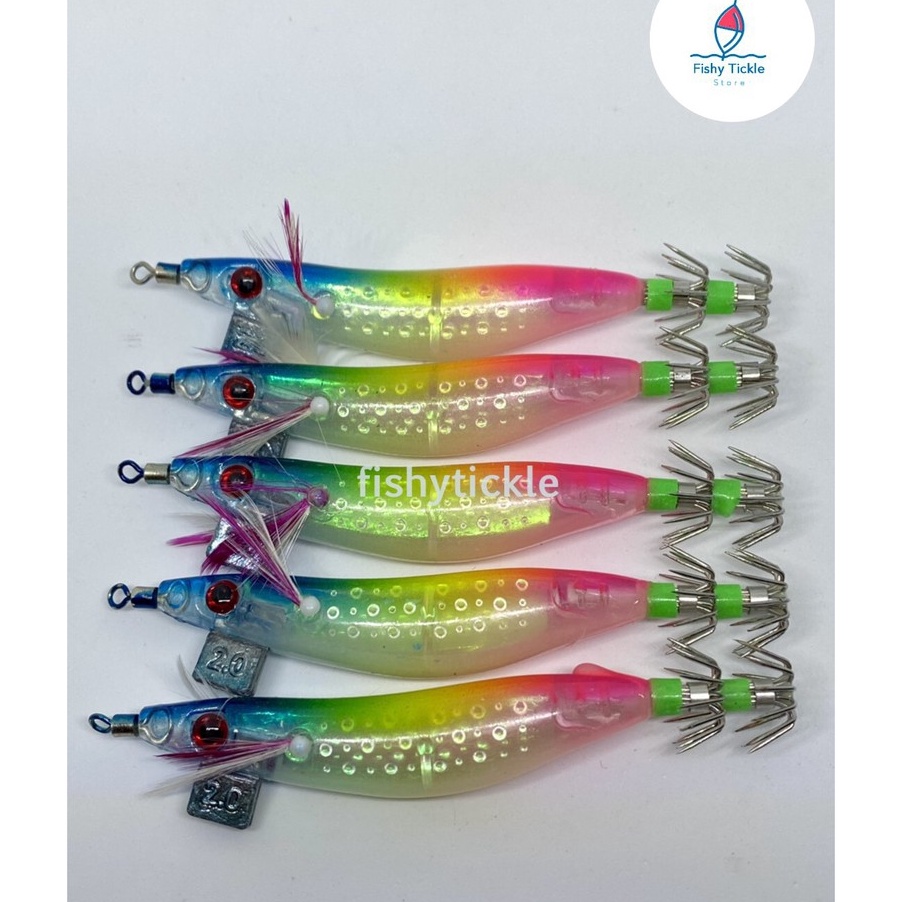 Termurah Umpan Pancing Cumi Premium Hook Udang Tricolour - Premium Squid Jig(PERBUNGKUS IS 5).