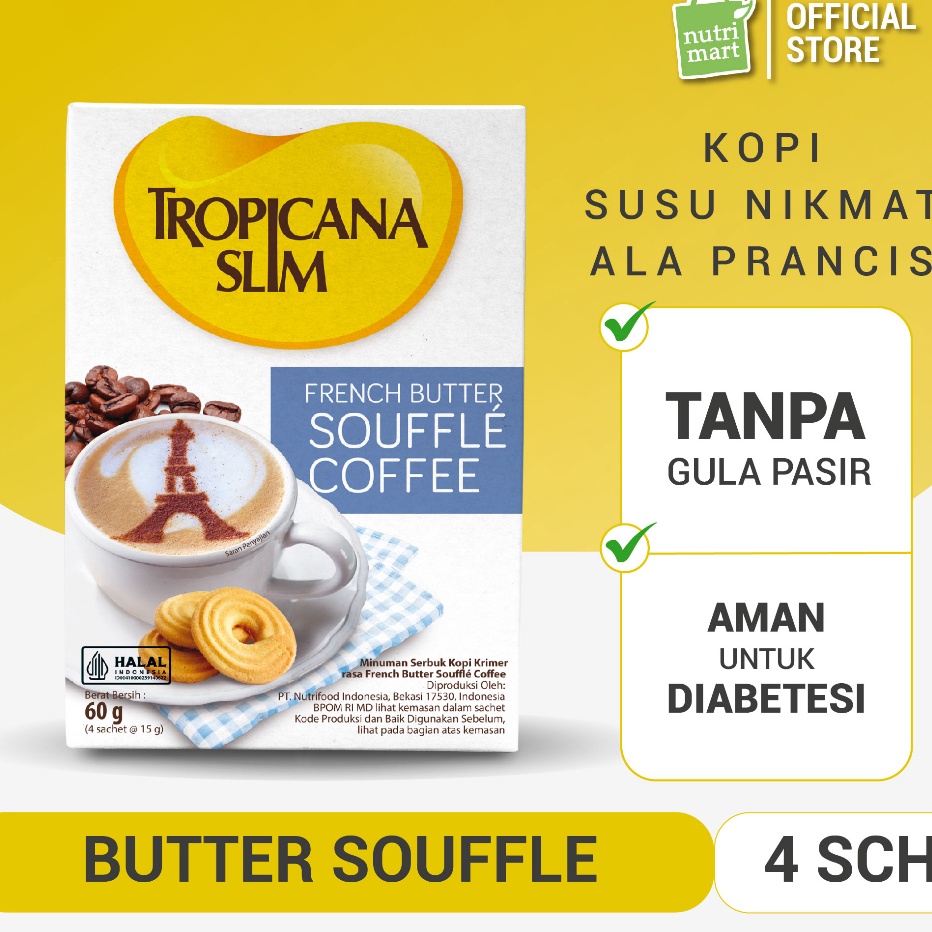 

✨MEN SALE✨ Tropicana Slim French Butter Souffle Coffee 4 Sachet - Kopi Susu ala Perancis Nikmat Tanpa Gula Pasir grosir