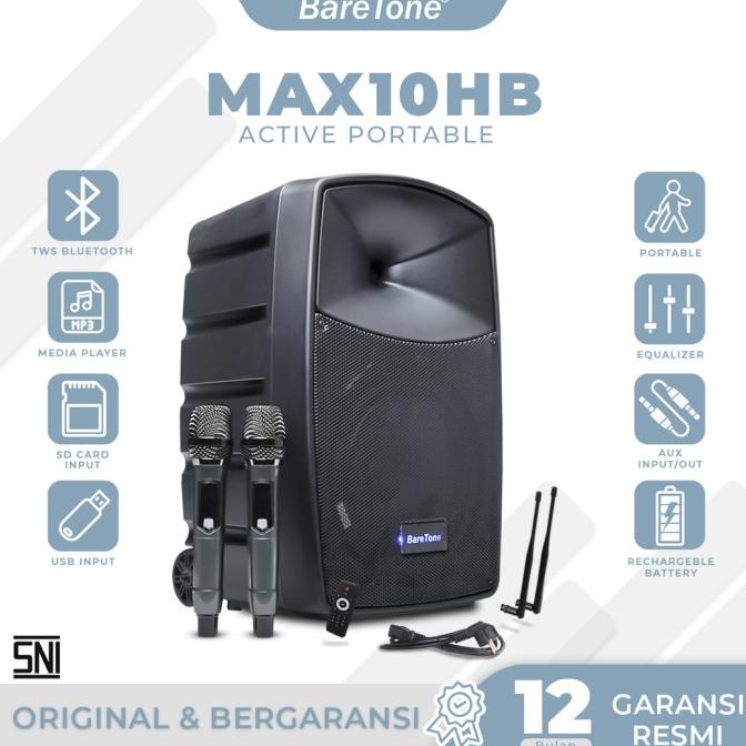 BareTone Speaker Portable MAX10HB Speaker Bluetooth 10 Inch