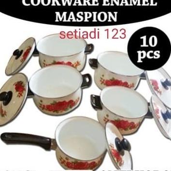 10 Pcs Set ( Panci+Tutup ) Enamel Maspion England Set