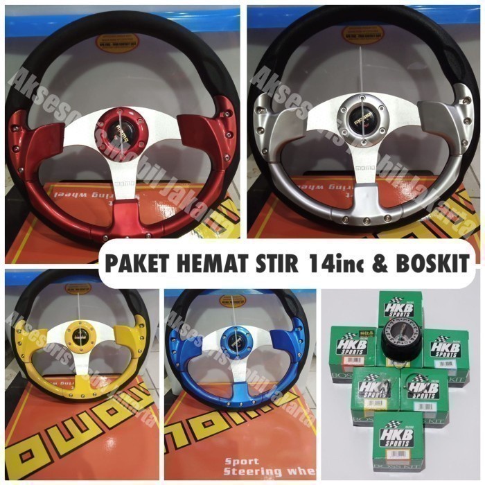✨Baru Paket Stir Racing Momo 14Inch Plus Boskit Mobil T120Ss Berkualitas
