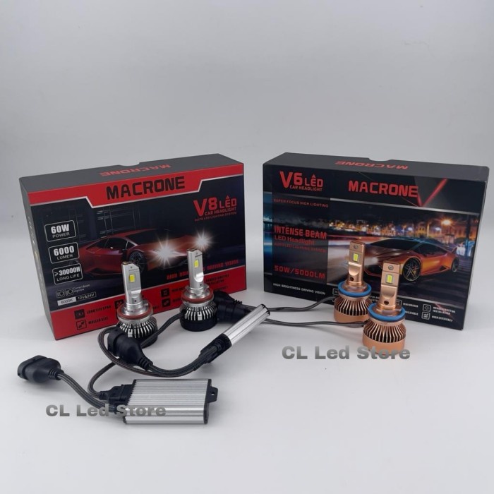 PAKET LAMPU LED MACRONE V8 LOW BEAM & V6 HIGH BEAM/FOGLAMP