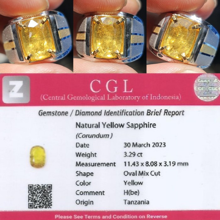 ✨Termurah Natural Hq Batu Yakut Yellow Safir Sapphire Tanzania H-Be 3.29 Cts Terbatas