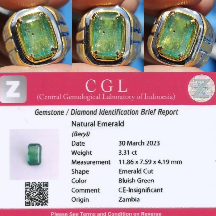 ✨Termurah Natural Hq Batu Emerald Beryl Jamrud Insignificant Zambia 3.31 Cts Bisa Gojek