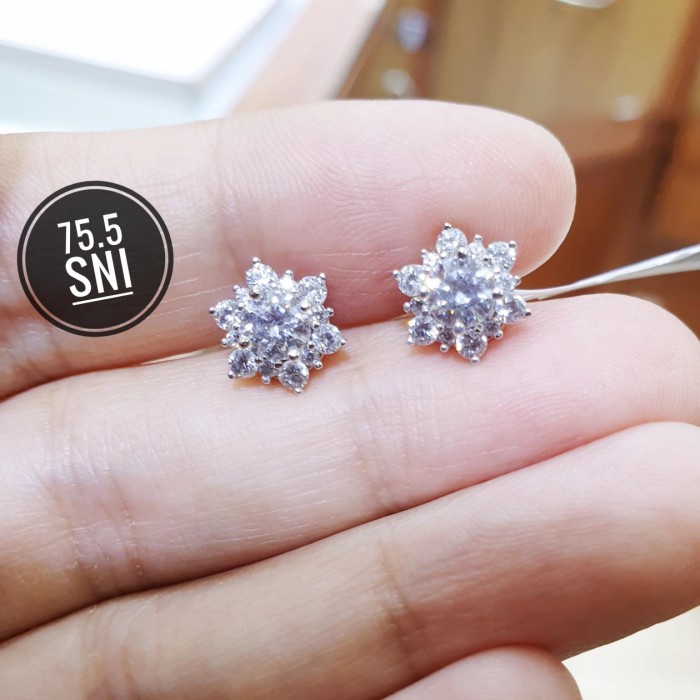 ✨Termurah Giwang Anting Tusuk Lotus Bulat Model Berlian Diamond Look Limited