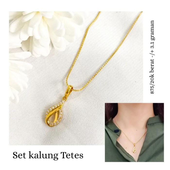 ✨Sale Set Kalung Dan Liontin Model Tetes Daun Permata Elegant Emas Asli Terbaru