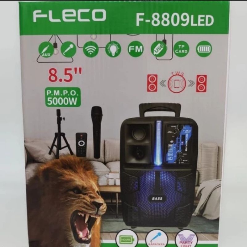 FLECO SPEAKER MIC WIRELESS F 8809 LED BLUETOOTH DISCO LED