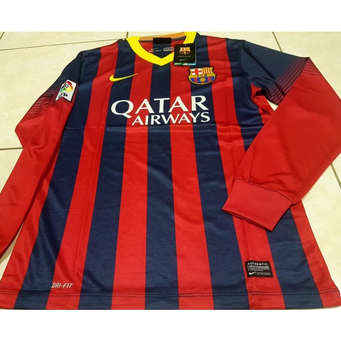 [New] Jersey Barca Retro Barcelona Home 2013 Long Sleeve Grade Aaa Lfp Logo Terbatas