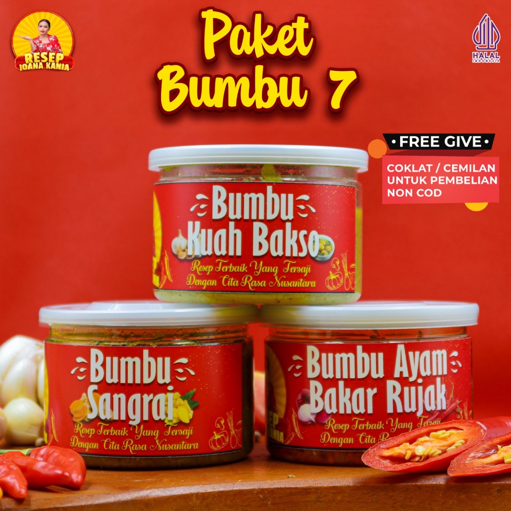 

Paket Hemat 7, Bumbu RSJ / Bumbu Kuah Bakso, Ayam Bakar Rujak, Sangrai / Bumbu Instan Praktis Halal
