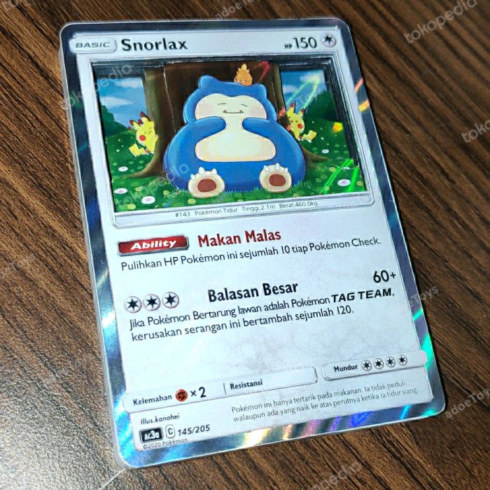 ✅New Snorlax Kartu Pokemon 3D Custom Holo No Eevee Sr Vmax Gx Hr Ex Jungle Limited