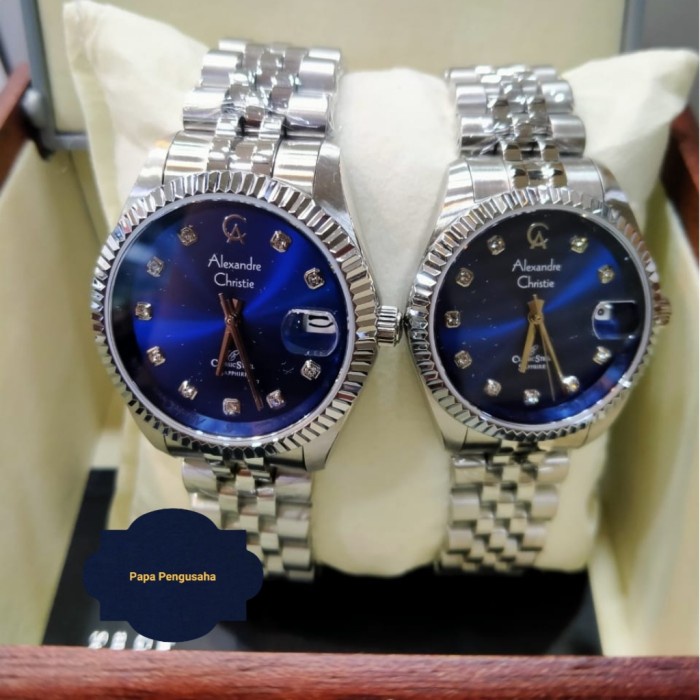 ✅Termurah Jam Tangan Couple Original Alexandre Christie Ac5013 Silver Blue Terbaru