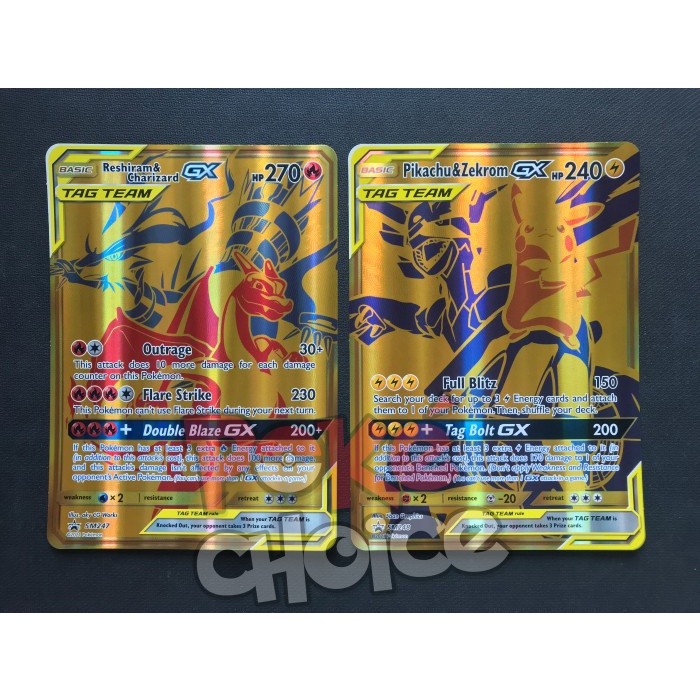 ✅New Reshiram Charizard Pikachu Zekrom Gold Bundle Jumbo Card Berkualitas