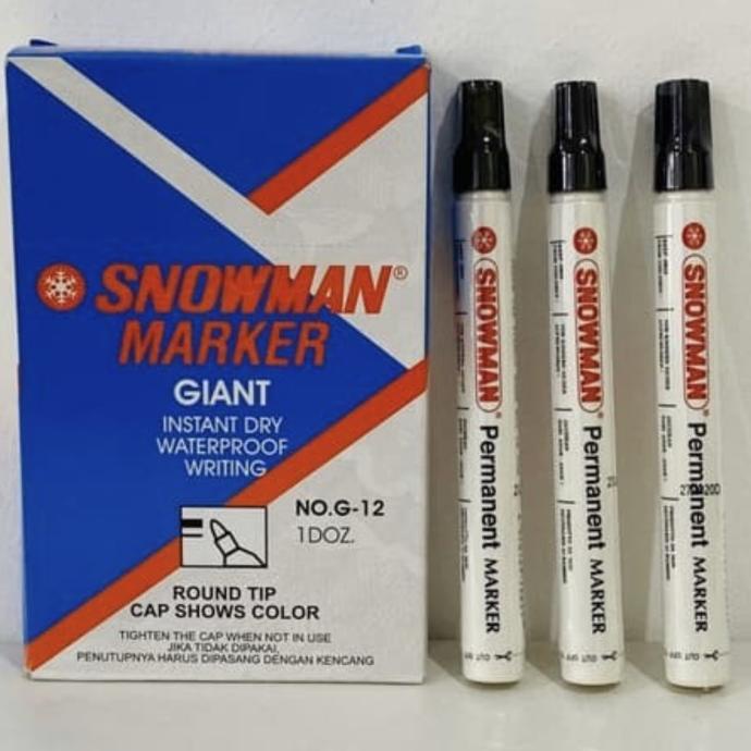 

SPIDOL SNOWMAN PERMANENT MARKER NO.G-12 TINTA HITAM / 1 BOX ISI 12 PC