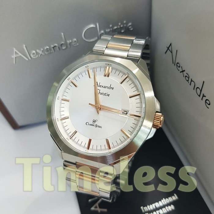 ✅Original Jam Tangan Pria Alexandre Christie Ac 8596 Md Silver Rosegold Limited