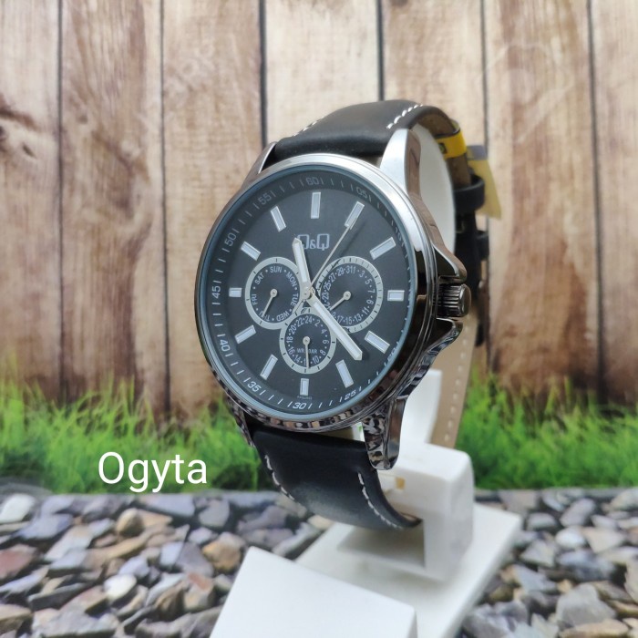 ✅Ori Jam Tangan Pria QQ Qq Chrono Strap Kulit Hitam Aa32J502Y Original Limited