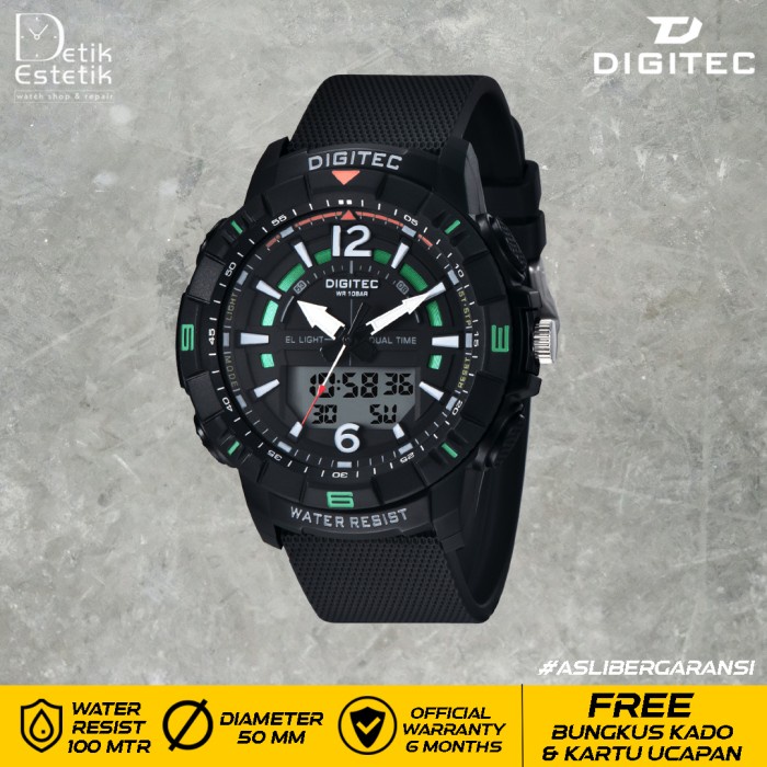 ✅Ori Digitec Men Double Time Da 2130T Da 2130 T Hitam List Hijau Original Berkualitas