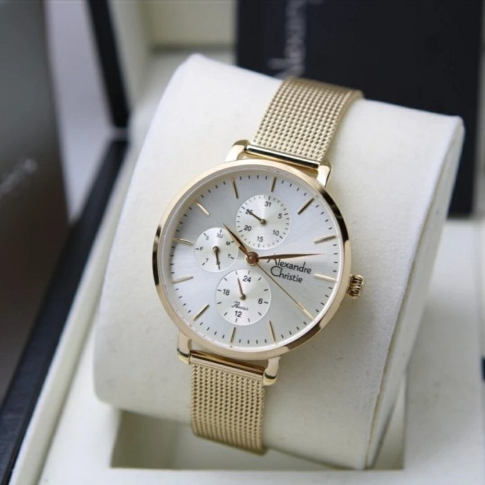 ✅New Alexandre Christie Ac2916 Ac 2916 Wanita Original. Gold White Berkualitas