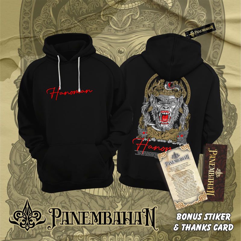 PANEMBAHAN KAOS JAWA HOODIE SWITER WAYANG HANOMAN HITAM