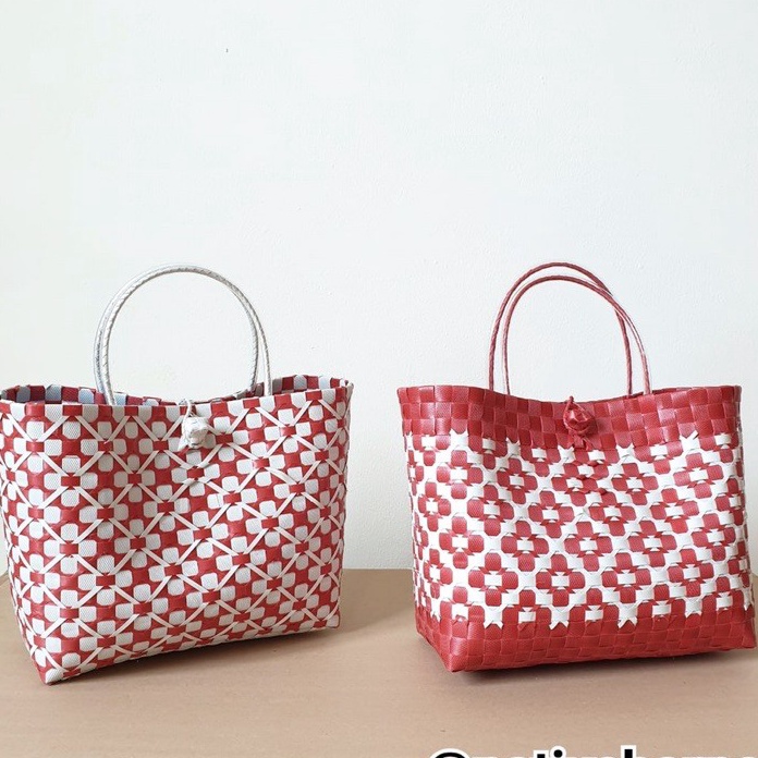 Terlaku Marla Bag (merah) [L067] - Tas Anyaman Plastik Merah, Tas Hampers Imlek, Tas Parcel Natal, T